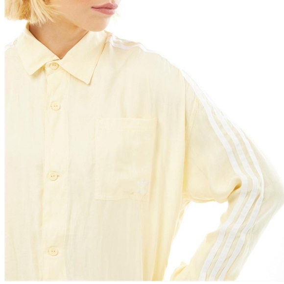 NWT Adidas Satin Yellow Oversized Button Down Shirt Womens Size M - Picture 6 of 11